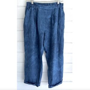 MODERN SHIBORI Indigo Dyed 100% Organic Linen Pleated Cropped Pants - M